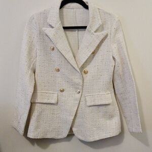 SHEIN Cream Textured Blazer with Gold Buttons